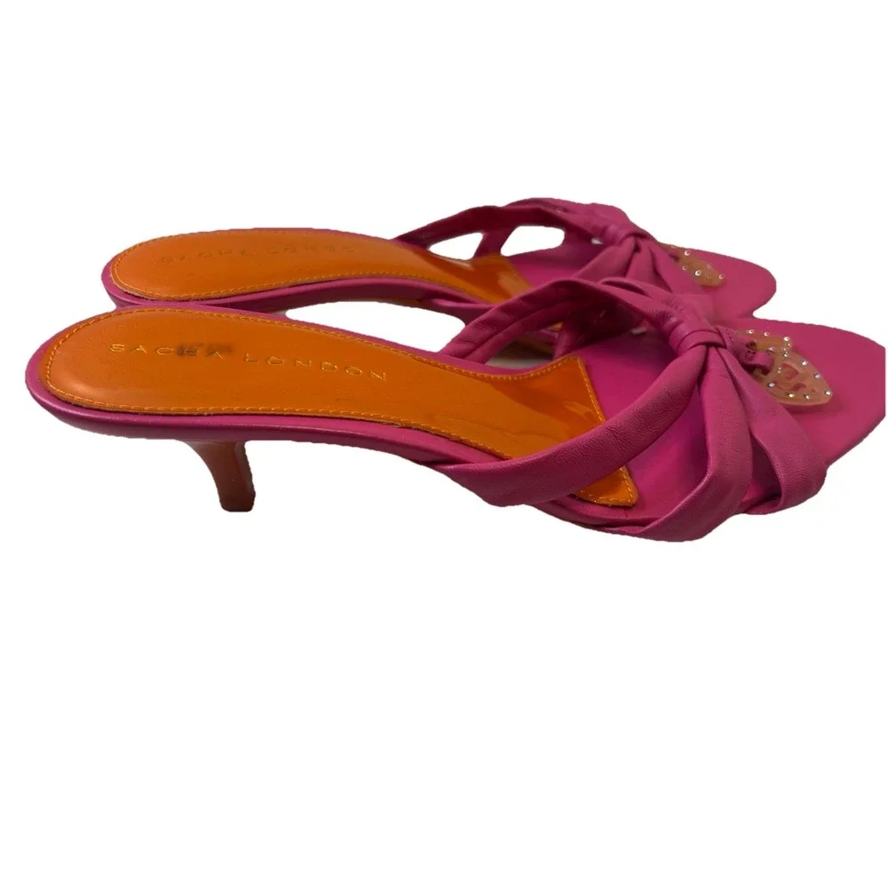 Sacha London Sandals Womens 7.5 Pink Leather Flip Flop‎ Thongs Low Wedge Heel - Picture 6 of 10